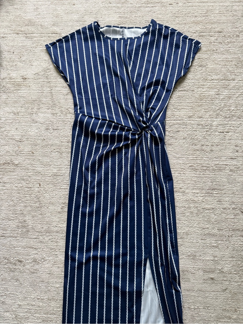 Striped Navy Knot-Front Midi Dress (Size Small) - Picture 3 of 5